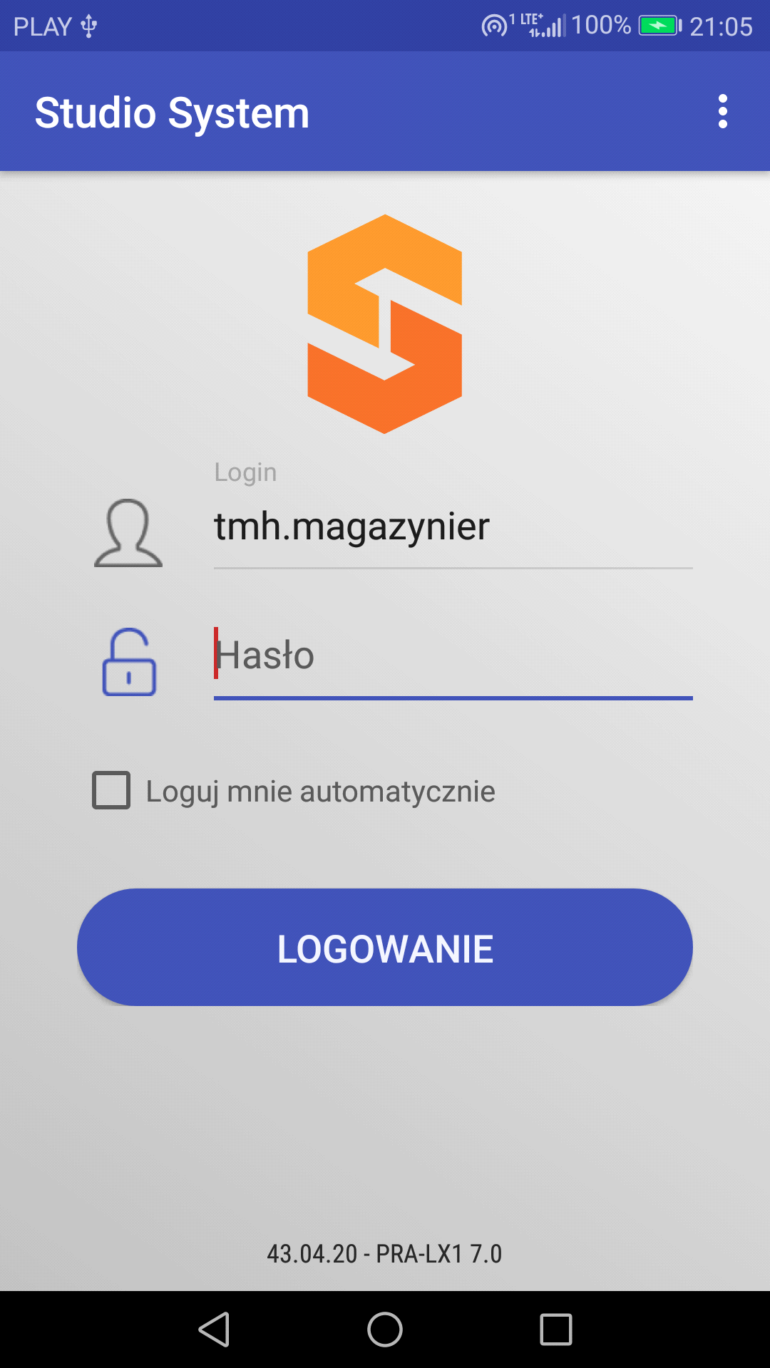 Logowanie i autoryzacja - program magazynowy WMS