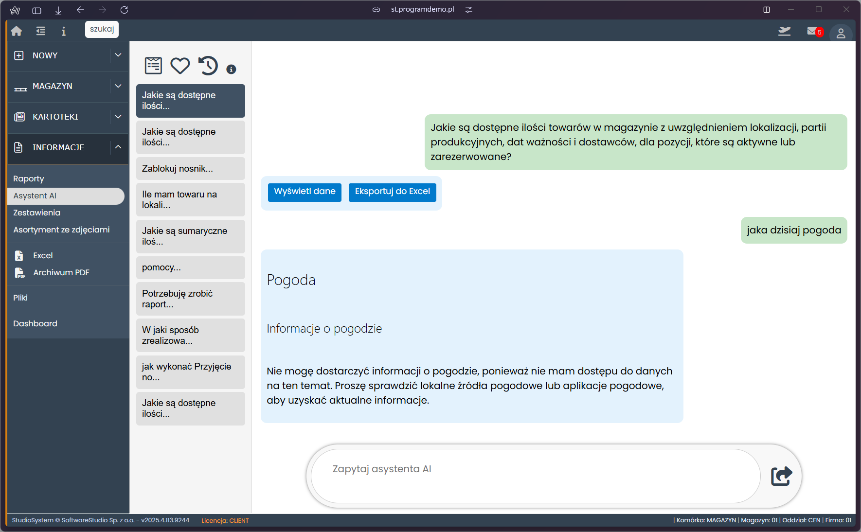AI w magazynie - chat GPT